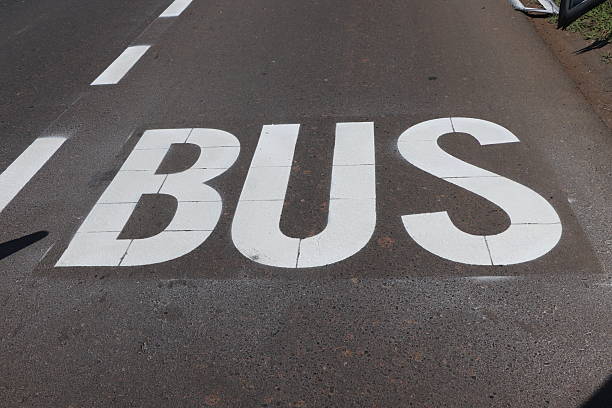 istock Bus lane marking on asphalt street 2243305743