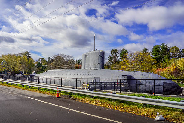 A close-up photo of the USS Requin, a decommissioned submarine now on display at the Carnegie Science Center in Pittsburgh, Pennsylvania