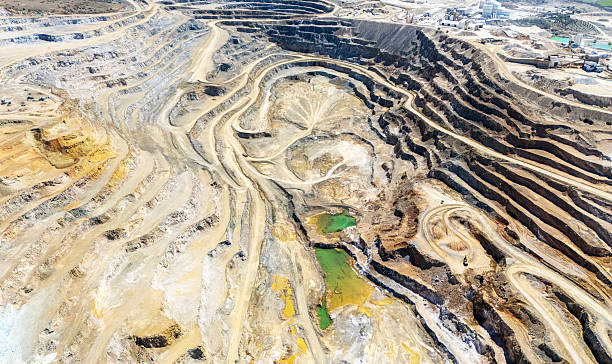 istock Aerial View of Open-Pit Mining Quarry with Terraced Excavation Layers 2243331137