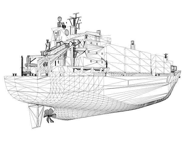 istock A large cargo ship wireframe model displays the detailed structure of a container vessel on a white background. 2243334872
