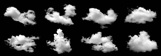 istock Collection of realistic white clouds isolated on black background, perfect for digital compositing, 3D rendering, or weather design projects. Ideal for photo editing, sky replacement, and creative artwork. 2243335779