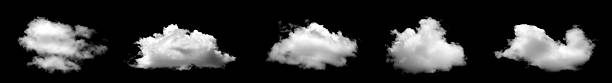 istock Realistic fluffy white clouds isolated on black background, perfect for digital art, photo compositing, weather design, or 3D rendering projects. Ideal for creative backgrounds and graphic editing. 2243335792