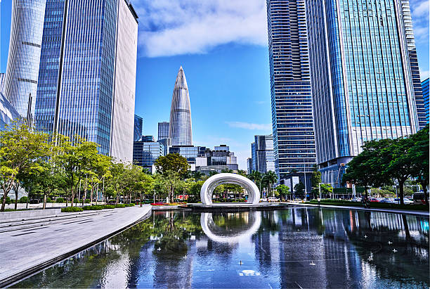 City buildings skyline and water surface in Shenzhen