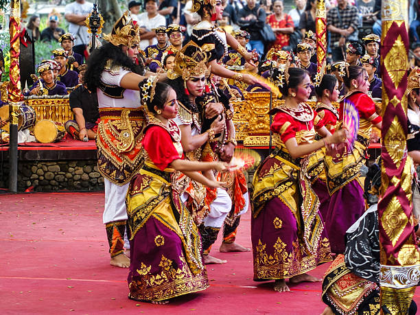 Denpasar July 2025. Denpasar Arts Centre.  Kalangan ratna kanda art center. Balinese Barong dancers (Barong is a lion like creature in Balinese mythology) with traditional costumes performing to celebrate Bali Arts Festival 2025 and the theme was Jagat Kerthi: Lokahita Samudaya, meaning Humanity Uplifting, Benefiting, and Uniting.
