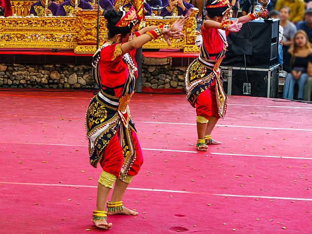 Denpasar July 2025. Denpasar Arts Centre.  Kalangan ratna kanda art center. Balinese Barong dancers (Barong is a lion like creature in Balinese mythology) with traditional costumes performing to celebrate Bali Arts Festival 2025 and the theme was Jagat Kerthi: Lokahita Samudaya, meaning Humanity Uplifting, Benefiting, and Uniting.