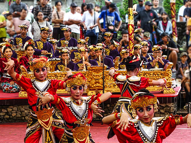 Denpasar July 2025. Denpasar Arts Centre.  Kalangan ratna kanda art center. Balinese Barong dancers (Barong is a lion like creature in Balinese mythology) with traditional costumes performing to celebrate Bali Arts Festival 2025 and the theme was Jagat Kerthi: Lokahita Samudaya, meaning Humanity Uplifting, Benefiting, and Uniting.