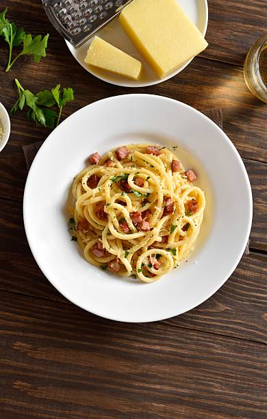 istock Carbonara pasta, spaghetti with crisp pancetta and black pepper 2243356709