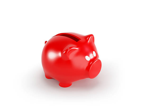 Red piggy bank isolated on white background