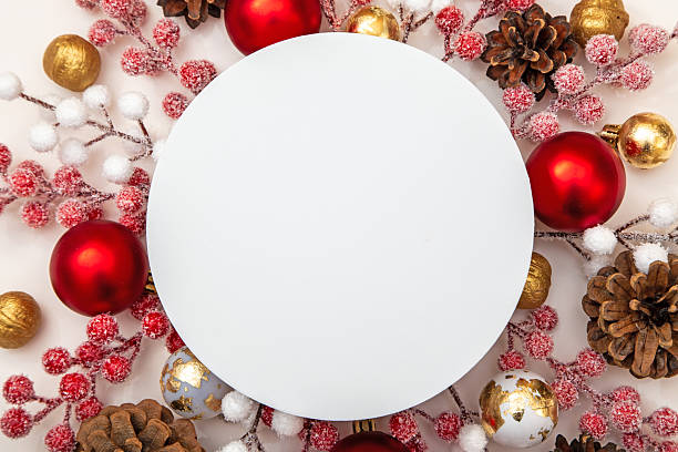 Circular copy space in winter composition for poster, banner or card mockup. Modern festive style.
