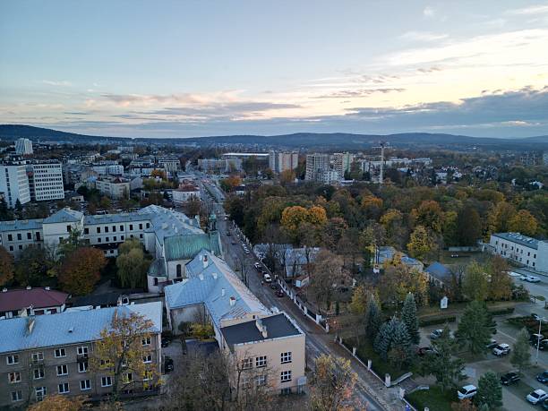 istock Kielce - Poland - city panorama from a drone on an autumn evening 2243362241