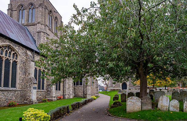 Dereham, Norfolk, UK - October 18 2025. St Nicholas church, an old and historic Anglo Saxon church and churchyard