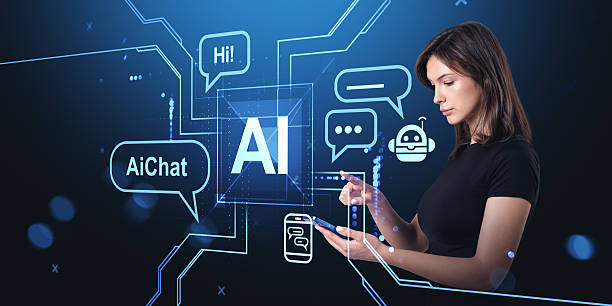 istock Woman interacting with AI hologram interface and digital chatbot 2243367356