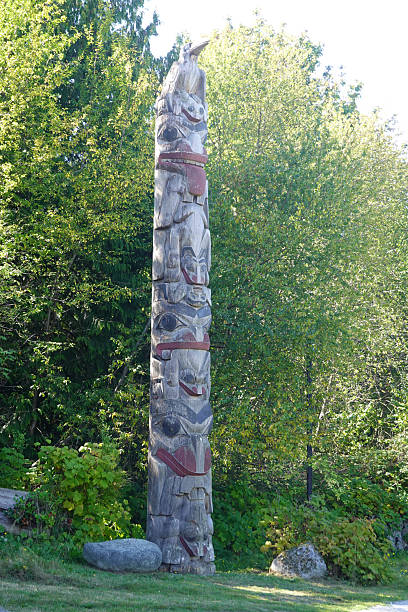 istock Totem pole standing tall among green trees 2243370561