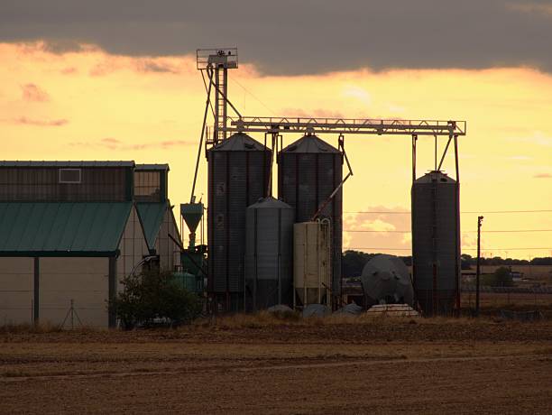 istock Factory or farm at sunset in the countryside. 2243372081