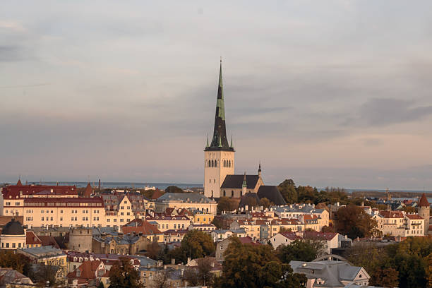 Tallinn Estonia -October 23 2025:Tallinn in Estonia, panorama of the medieval city with St Olaf church and  houses