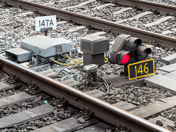 Railway junction with signal lights and switch mechanism
