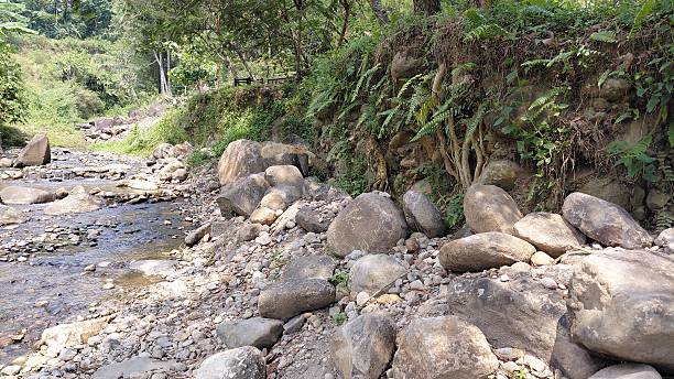 istock Rocky Riverbank with Flowing Stream in Tropical Forest Landscape 2243378338