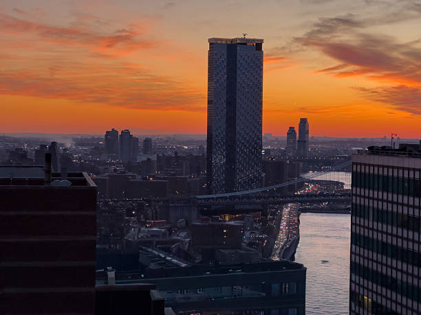 Vivid sunset over New York taken from the Empire State Building