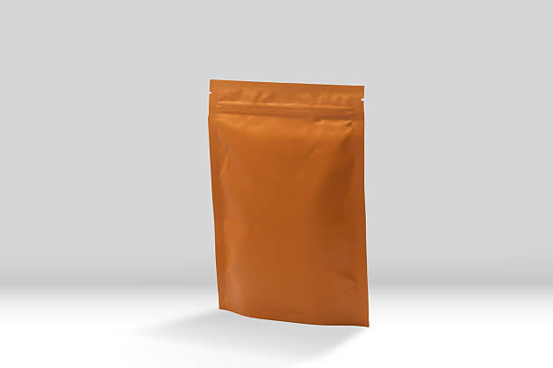 istock Orange stand-up package with zipper closure mock up on the white background. 2243378977