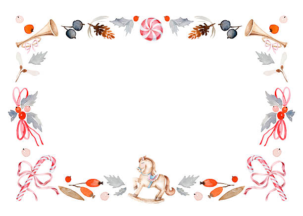 Vintage Christmas Border with Rocking Horse and Candy Canes