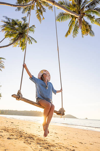 istock Woman Relaxing on Beach Swing at Sunset 2243387831