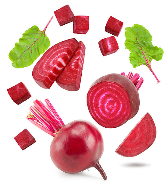 istock sliced beetroot with green leaves isolated on white background. clipping path 2243388022