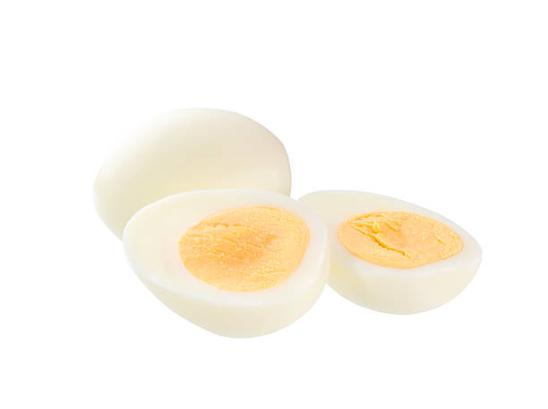 istock Single whole boiled egg with halved egg isolated on a white background. 2243390008