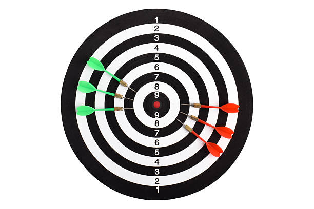 istock Dart board target with arrows, top view 2243391346