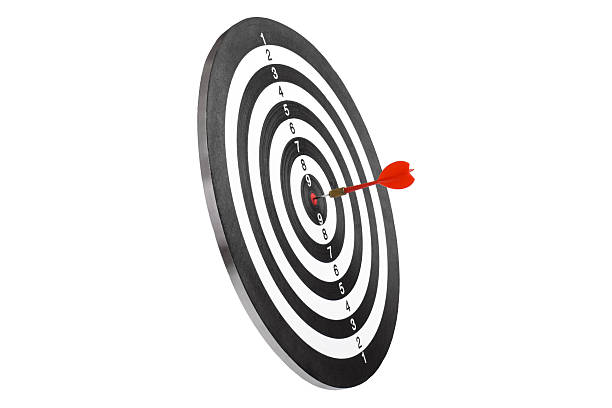istock Dart arrow hitting in the target center dart board 2243391583