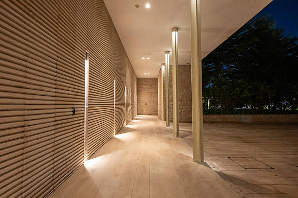 istock Night view of corridors in modern apartment courtyards 2243397017