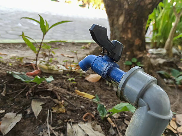 istock A blue plastic faucet is attached to a vertical white PVC pipe. 2243402949
