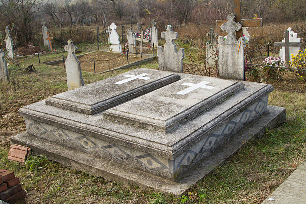 Old graves in an ancient orthodox church graveyard