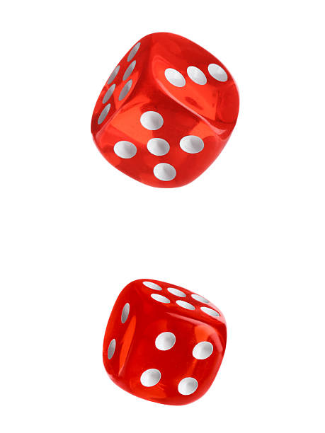 istock Two red dice in air on white background 2243429304