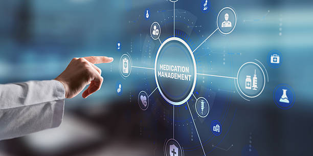 istock A doctor's hand in a coat taps the MEDICATION MANAGEMENT option on a virtual screen 2243430173