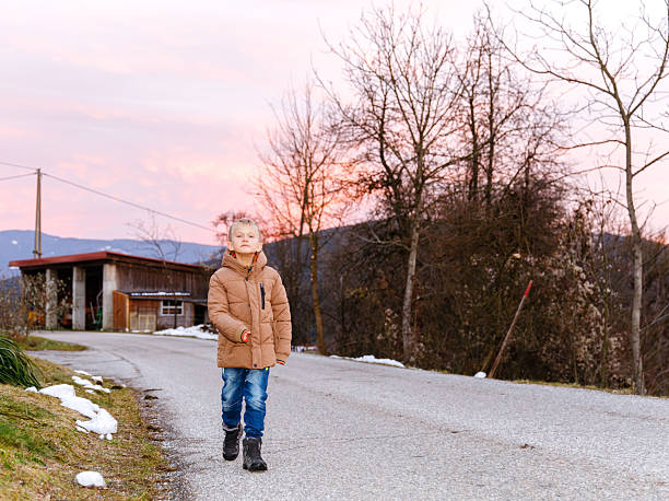Caucasian young male child outdoors