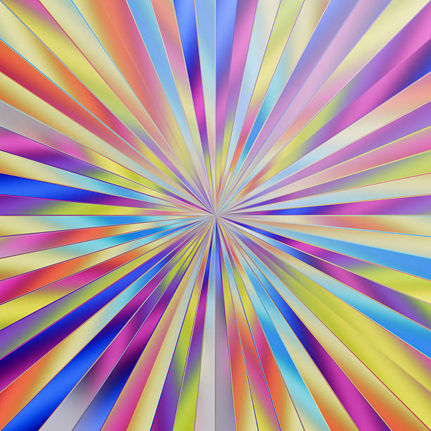 Abstract rainbow glass rays forming a vivid radial burst with colorful reflections. 3d render illustration.
