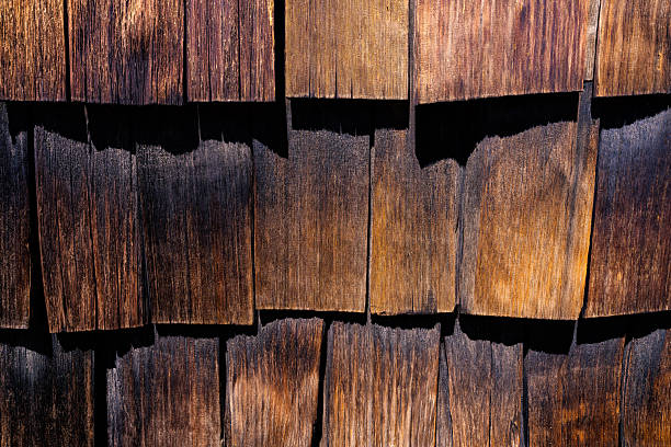 Abstract wooden texture of cedar shingles in Austria