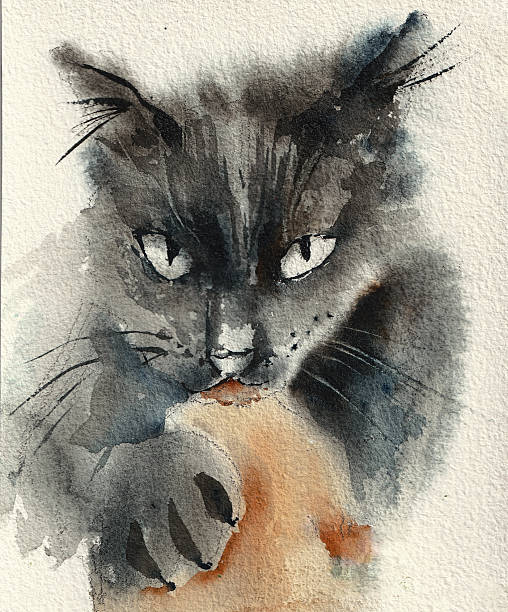 istock A watercolor painting of a black cat 2243437950