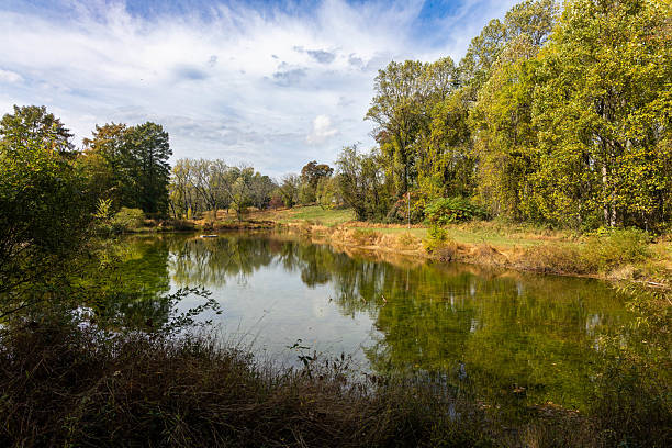 istock Rural Pond in the fall with turning leaves with reflections on a sunny afternoon. 2243441865