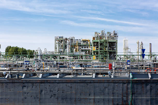 Port of Antwerp - large storage tanks, refinery and ships
