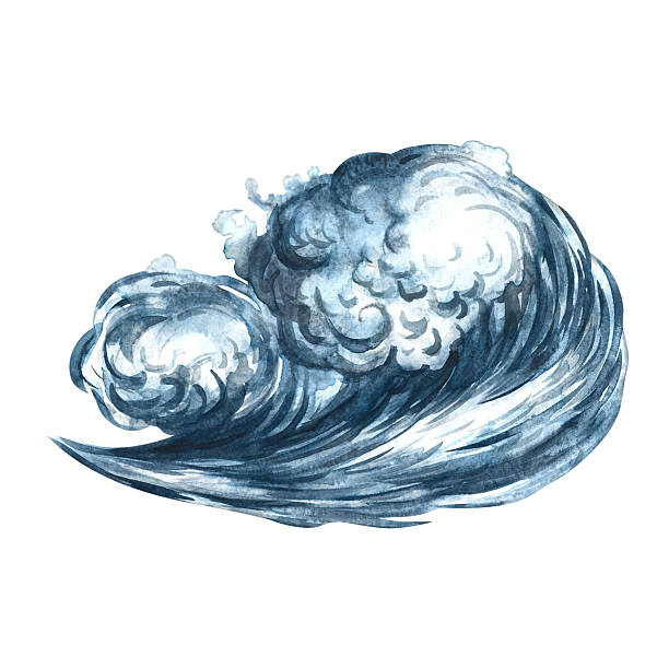 Sea wave. Hand-drawn watercolor illustration. For prints and stickers, postcards, posters and banners, packaging, and more