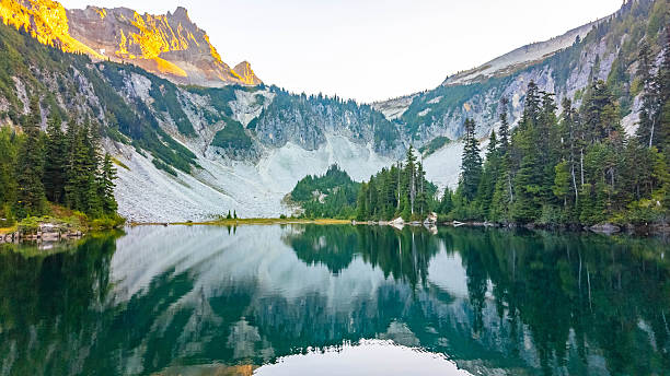 istock Scenic Mountain Peaks Reflecting in Snow Lake at Sunset 2243459063