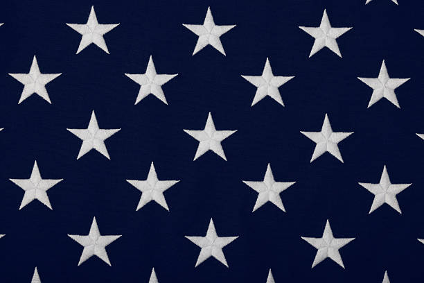 istock Embroidered white stars on the American flag's blue field 2243464037