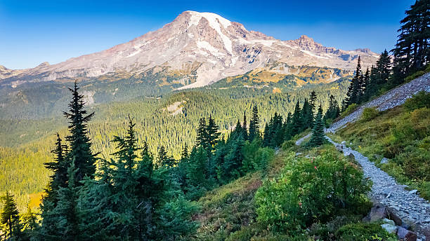 istock Stunning view of Mt Rainier from Pinnacle Peak trail at fall 2243465444