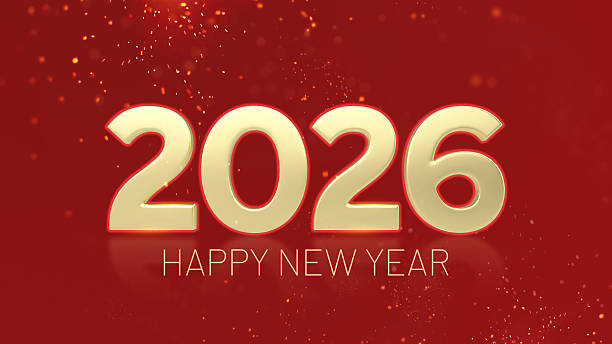 istock Golden 2026 Happy New Year Design with red background 2243465491
