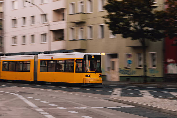 istock Yellow Tram Moving on Curved Track in Berlin, Germany 2243492293