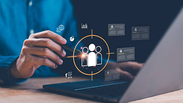 istock Recruitment and target audience concept with digital HR analytics, candidate profiles, and technology icons representing talent acquisition, human resources, and data-driven business management. 2243492668