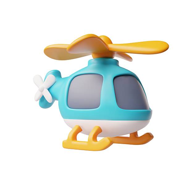 istock 3D helicopter, blue and orange, with two propellers, air transport, aviation, children's toy. 2243500921