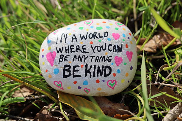 istock Be kind kindness rock on grass in sunny lawn 2243504278