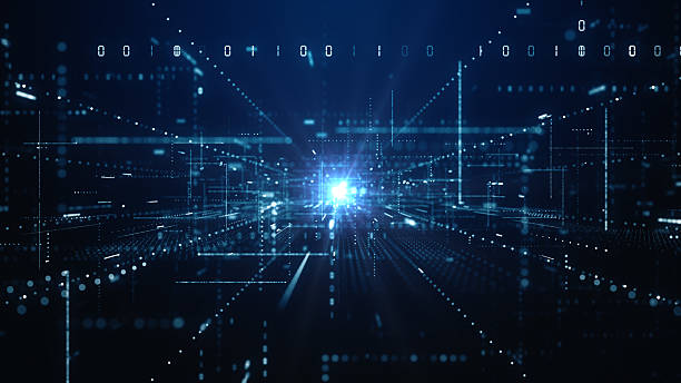 istock Abstract futuristic digital data network with glowing blue light and virtual grid, perfect for tech, AI, and cybersecurity themes. Technology digital data background 3d rendering 2243505755